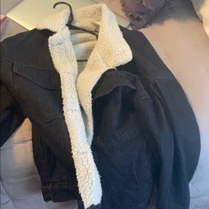 Black denim fleece lined jacket